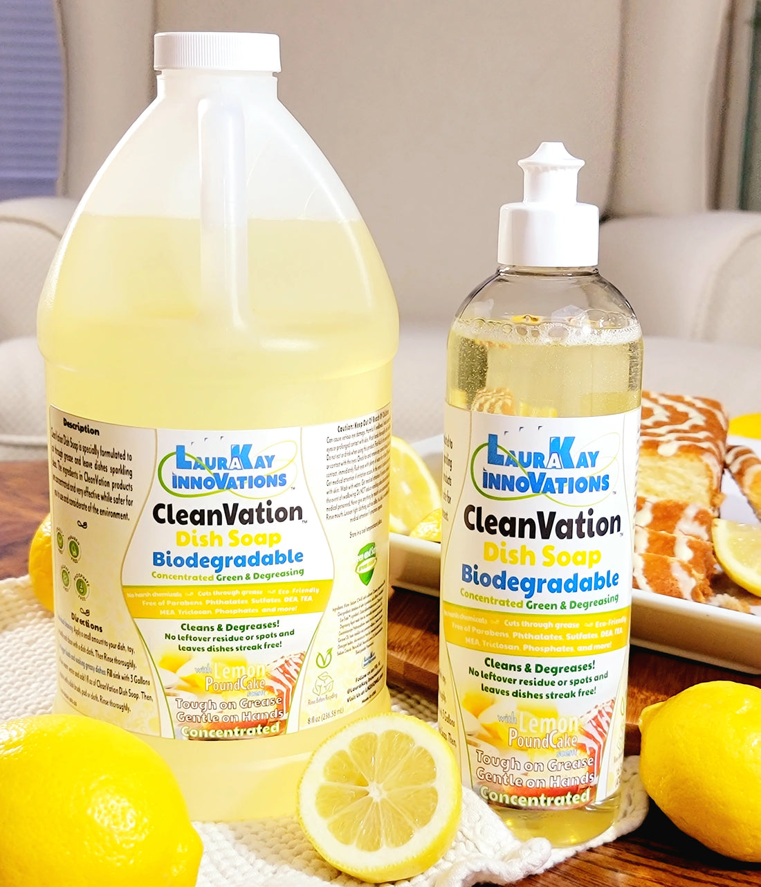 Natural Dish Soap - CleanVation™ 16 fl oz with 64 fl oz Refill Bundle: Concentrated Biodegradable Green Premium Liquid Dish Soap