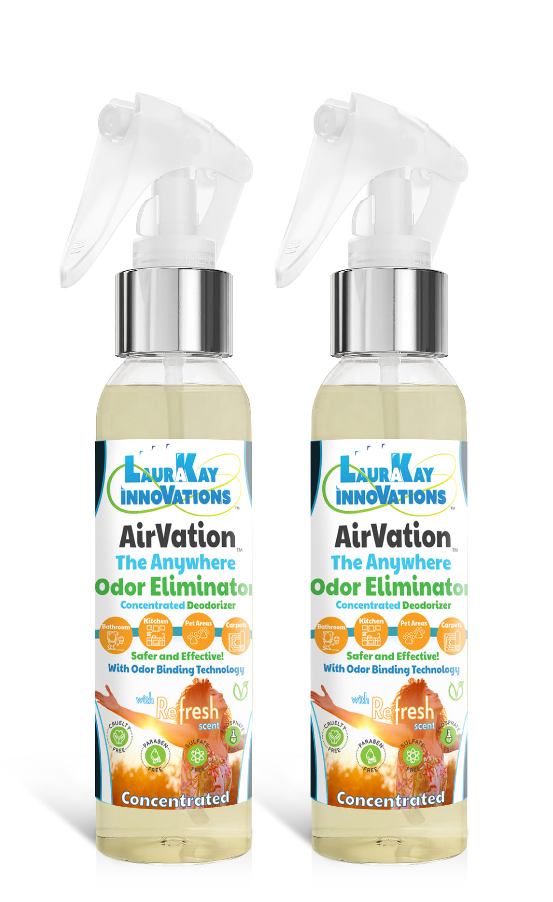 Odor Eliminating Air Freshener - AirVation™ The Safe Anywhere Deodorizer Concentrated Odor Binding Air Freshener for Fabrics & Air - 8 fl oz 2 Pack