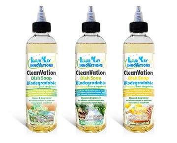 CleanVation™ Dish Soap 8 fl oz Variety 3 Pack (Concentrated Biodegradable Green Liquid Dish Soap) - Lemongrass and Sage, Lemon Pound Cake and Island Breeze