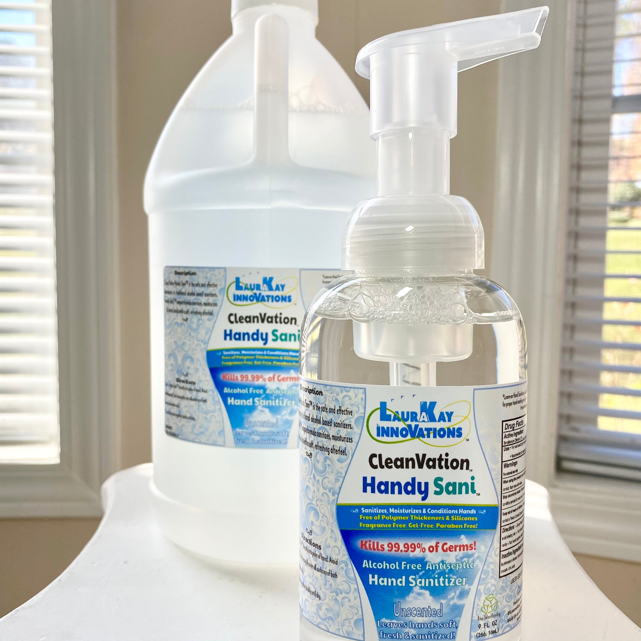 HandySani™ 9 fl oz with 64 fl oz Foaming Hand Sanitizer Refill Bundle (Alcohol-Free, FDA Approved Active Ingredient, Cleans & Moisturizes) -Unscented