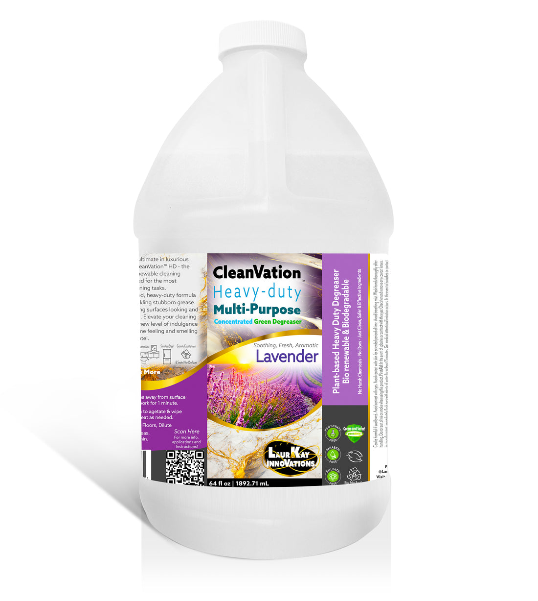 CleanVation™ Heavy Duty Concentrated Safe Degreaser 3 in 1 Multi-Surface and Carpet Stain Cleaner 64 fl oz Half Gallon- Available in Lemon and Lavender