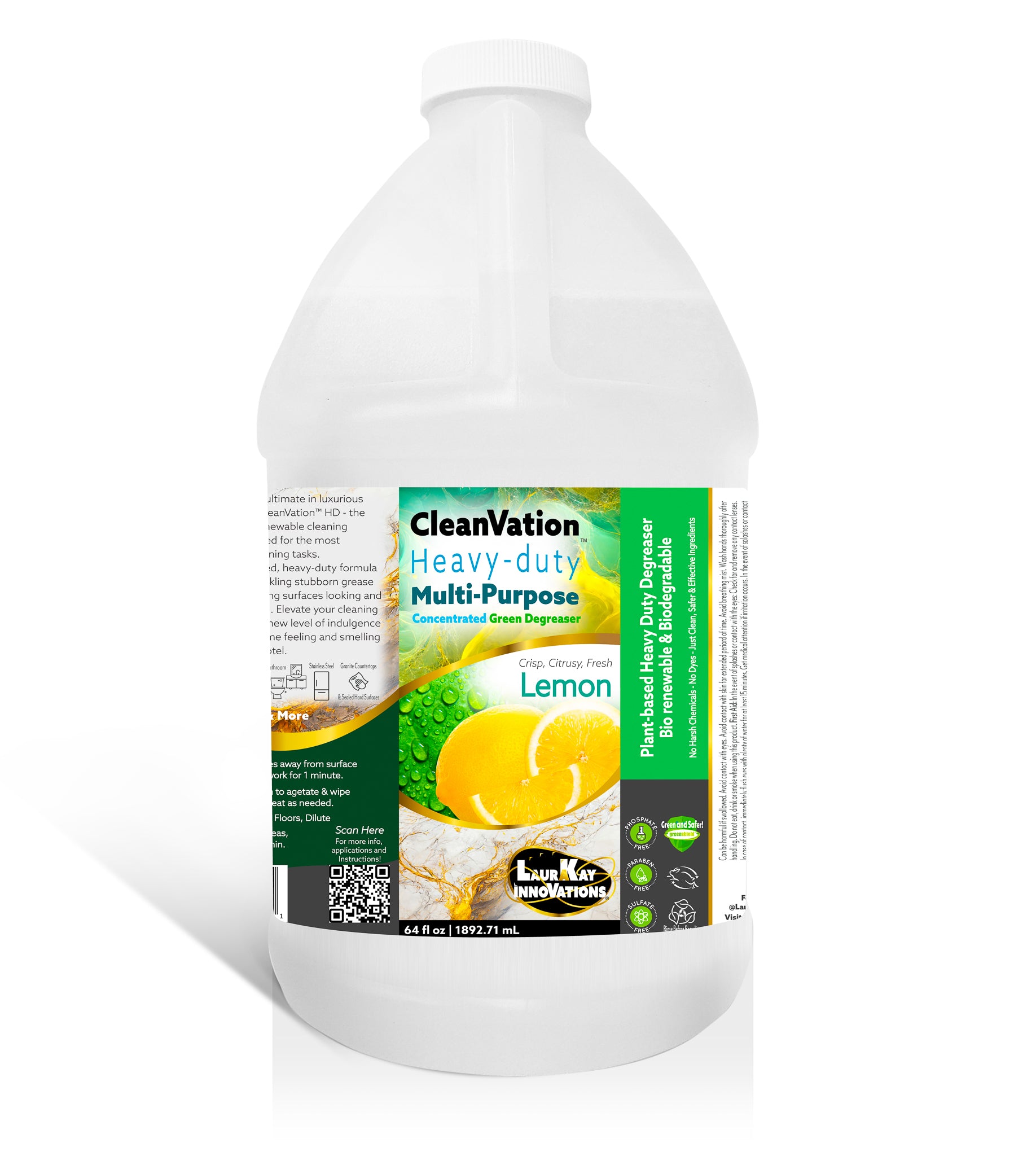 CleanVation™ Heavy Duty Concentrated Safe Degreaser 3 in 1 Multi-Surface and Carpet Stain Cleaner 64 fl oz Half Gallon- Available in Lemon and Lavender
