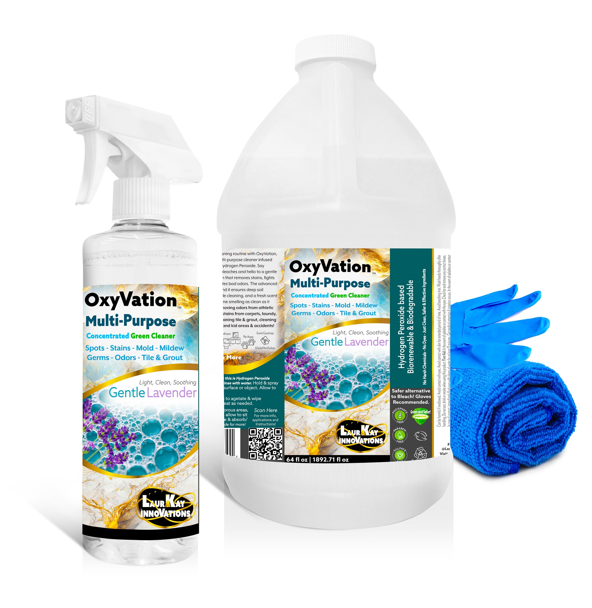 OxyVation™ 3 in 1 Germ & Virus Fighting, Stain and Odor, and Multi-Surface Green Cleaning 16 fl oz with 64 fl oz Refill Bundle - Gentle Lavender